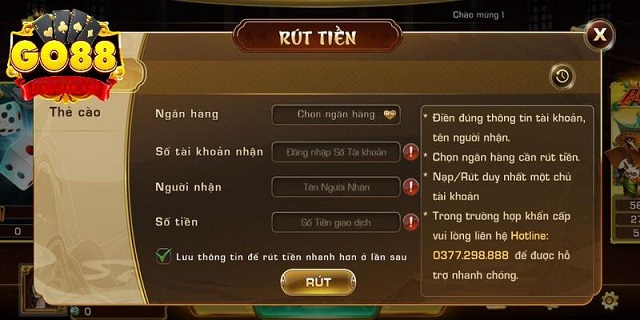 Nắm rõ các bước thực hiện giao dịch rút tiền tại cổng game Go88