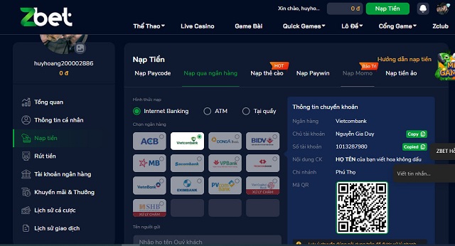 Chuyển tiền nhanh chóng khi giao dịch tại nhà cái ZBET